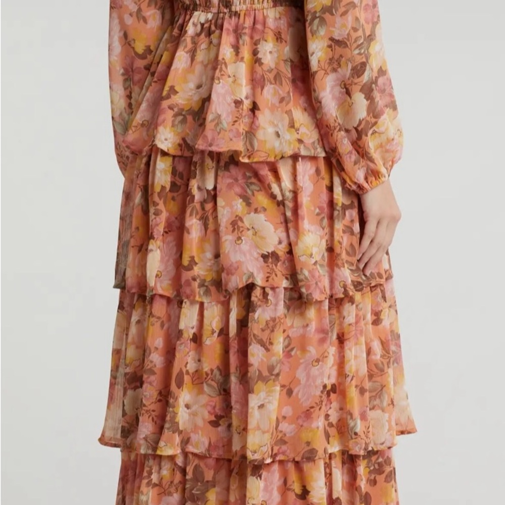 Lush Pink and Cream Floral Tiered Dress - Picture 3 of 3